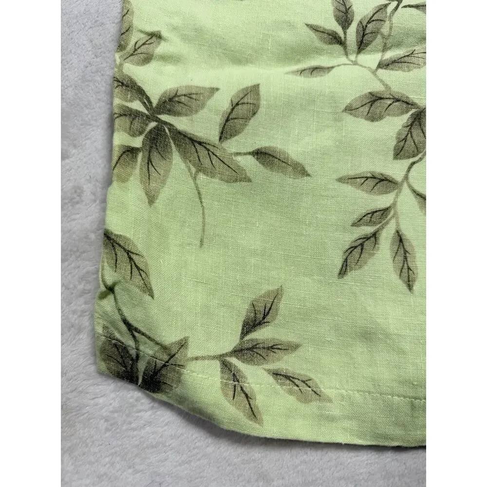 Vintage Russ Berens Malibu Linen Maxi Dress M Lime Green Leaf Print Made in USA